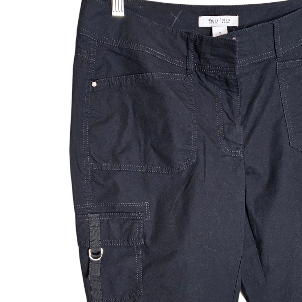 White House Black Market Cargo Capri Black Pants Size 8 - Picture 4 of 7